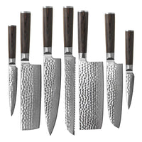 Shinrai Knives - Ensemble de 7 couteaux en damas martelé BR