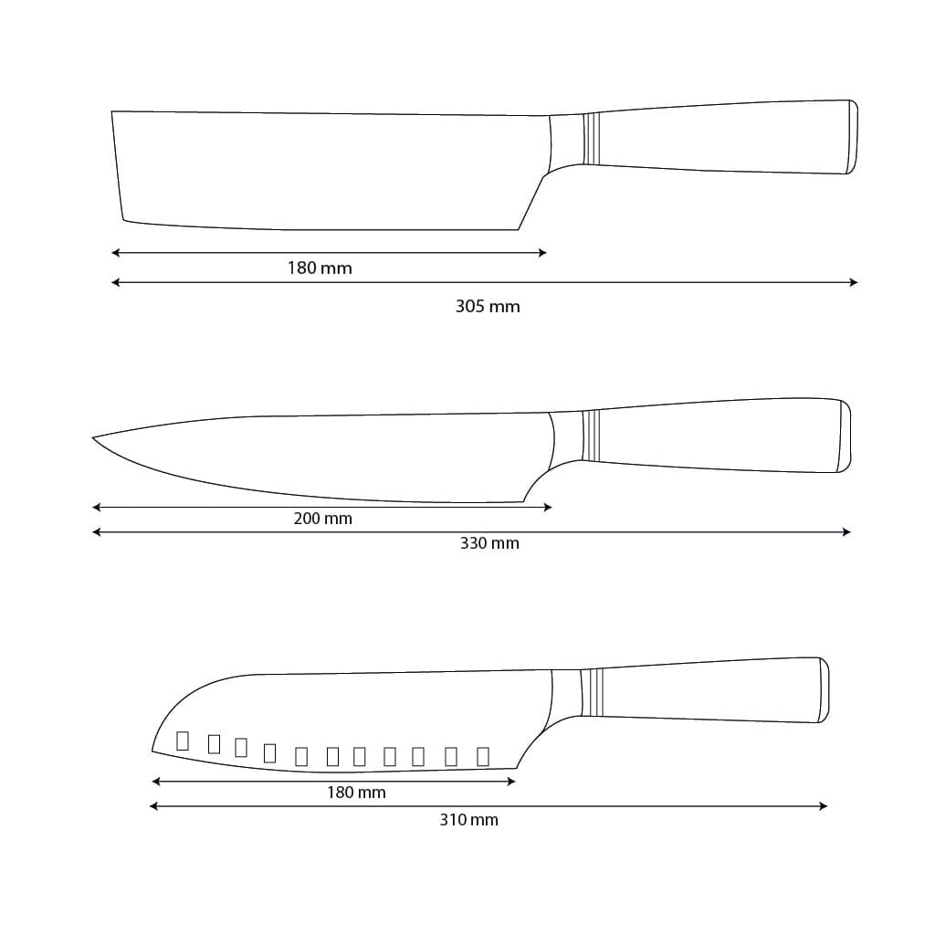 Shinrai Knives - Micarta Jewels 3-piece Knife Set - Chef's Knife + Nakiri + Santoku