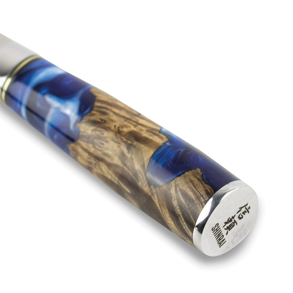 Shinrai Japan - Ensemble de couteaux Damas 6 pièces Epoxy Sapphire + Bloc de couteaux magnétique Scalae - Bois d'acacia