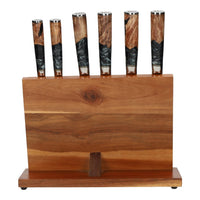 Epoxy Onyx 6-delige Damascus Messenset + Magnetisch Messenblok Messenset met blok Shinrai Japan