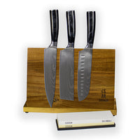 Coffret de 3 couteaux en époxy onyx damassé - Offre spéciale : Coffret XXL avec bloc et pierre à aiguiser - Couteaux Shinrai