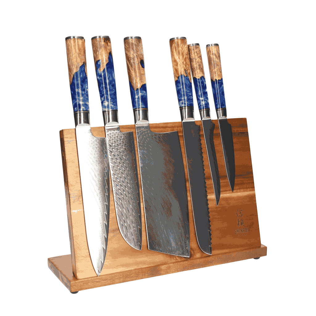 Epoxy Sapphire 6-delige Messenset + Magnetisch Messenblok Messenset met blok Shinrai Japan