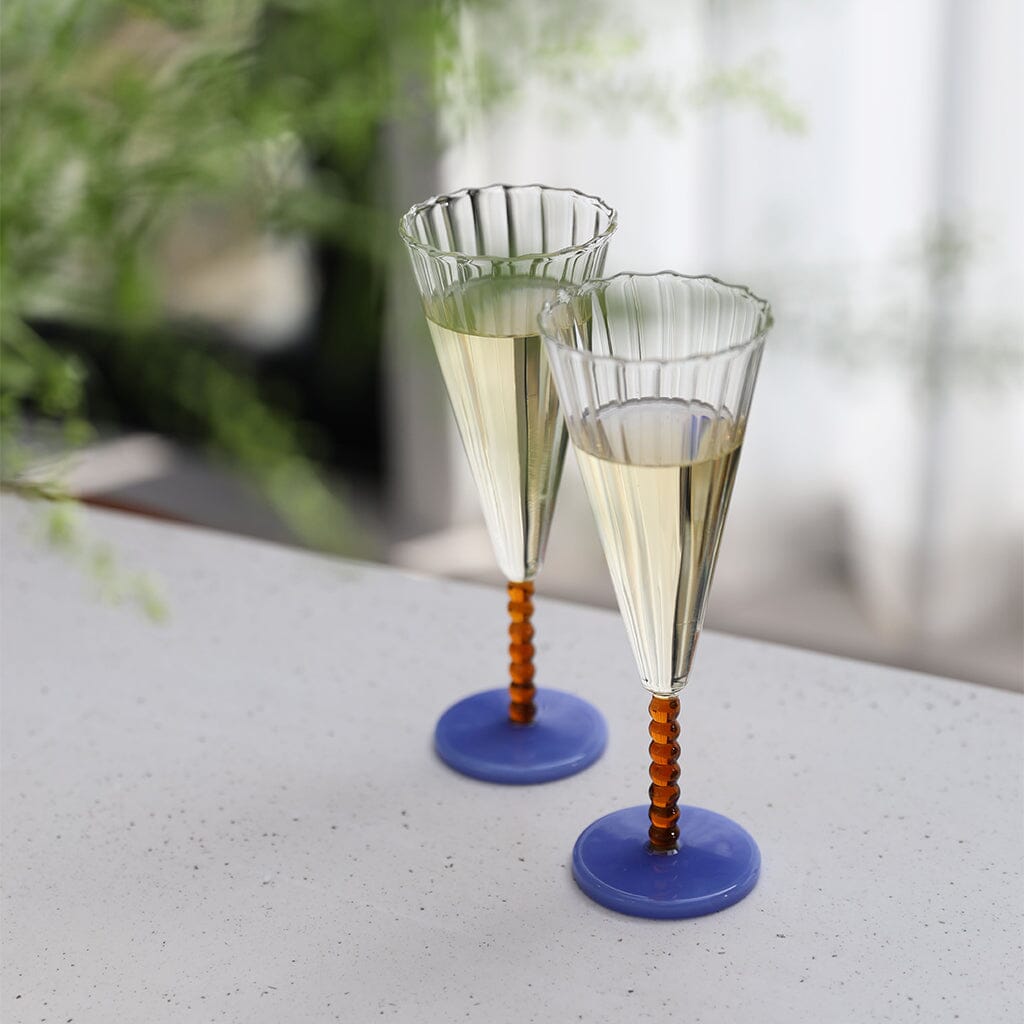 &Klevering - Flute perle amber set van 2 Champagne glazen &Klevering