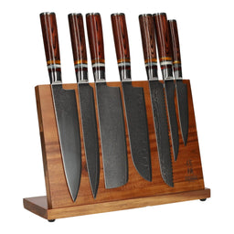 Shinrai Japan - Micarta Jewels 7-delige Damascus Messenset + Magnetisch Messenblok Enkelzijdig Messenset met blok Shinrai Japan