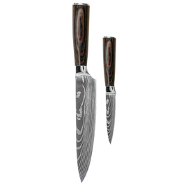 Couteaux Shinrai - Ensemble de 2 couteaux imprimés Damas - Couteau de chef + Couteau d'office Shinrai Knives - Damascus Print 2-delige Messenset - Koksmes + Schilmes Messenset Shinrai Knives