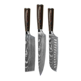 Shinrai Knives - Damascus Print 3-piece Knife Set Shinrai Knives - Damascus Print 3-delige Messenset Messenset Shinrai Knives