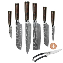 Shinrai Knives - Damascus Print 6-piece Knife Set + Free Game Cutter Shinrai Knives - Damascus Print 6-delige Messenset + Gratis Wildschaar Messenset Shinrai Knives