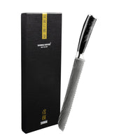 Couteau à pain Shinrai Knives - Couteau à pain en époxy onyx imprimé damassé 20 cm