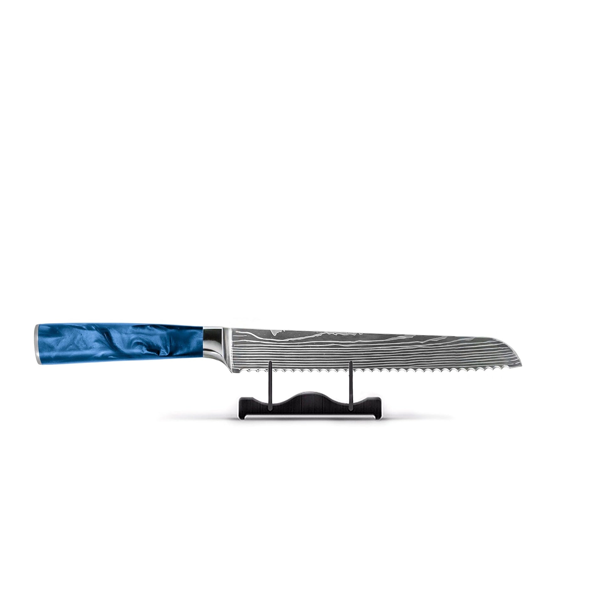 Shinrai Knives - Damascus Print Epoxy Sapphire 5-delige Messenset - Koksmes + Broodmes + Nakiri + Santoku + Schilmes Messenset Shinrai Knives