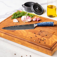 Shinrai Knives - Damascus Print Epoxy Sapphire 5-delige Messenset - Koksmes + Broodmes + Nakiri + Santoku + Schilmes Messenset Shinrai Knives
