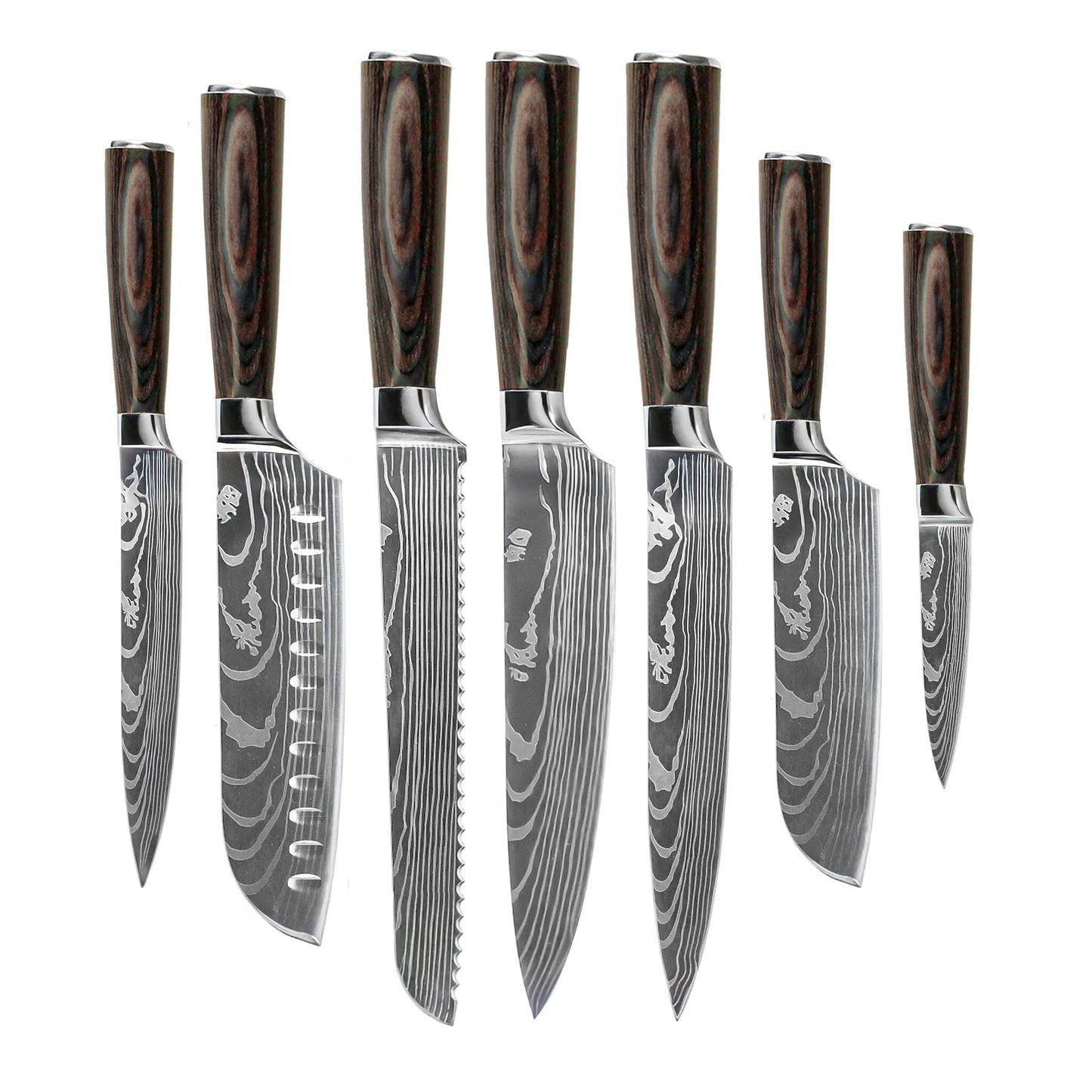 Shinrai Knives - Damascus Print Mega Bundel - All you need Messenset met blok, snijplank en slijpsteen Shinrai Knives