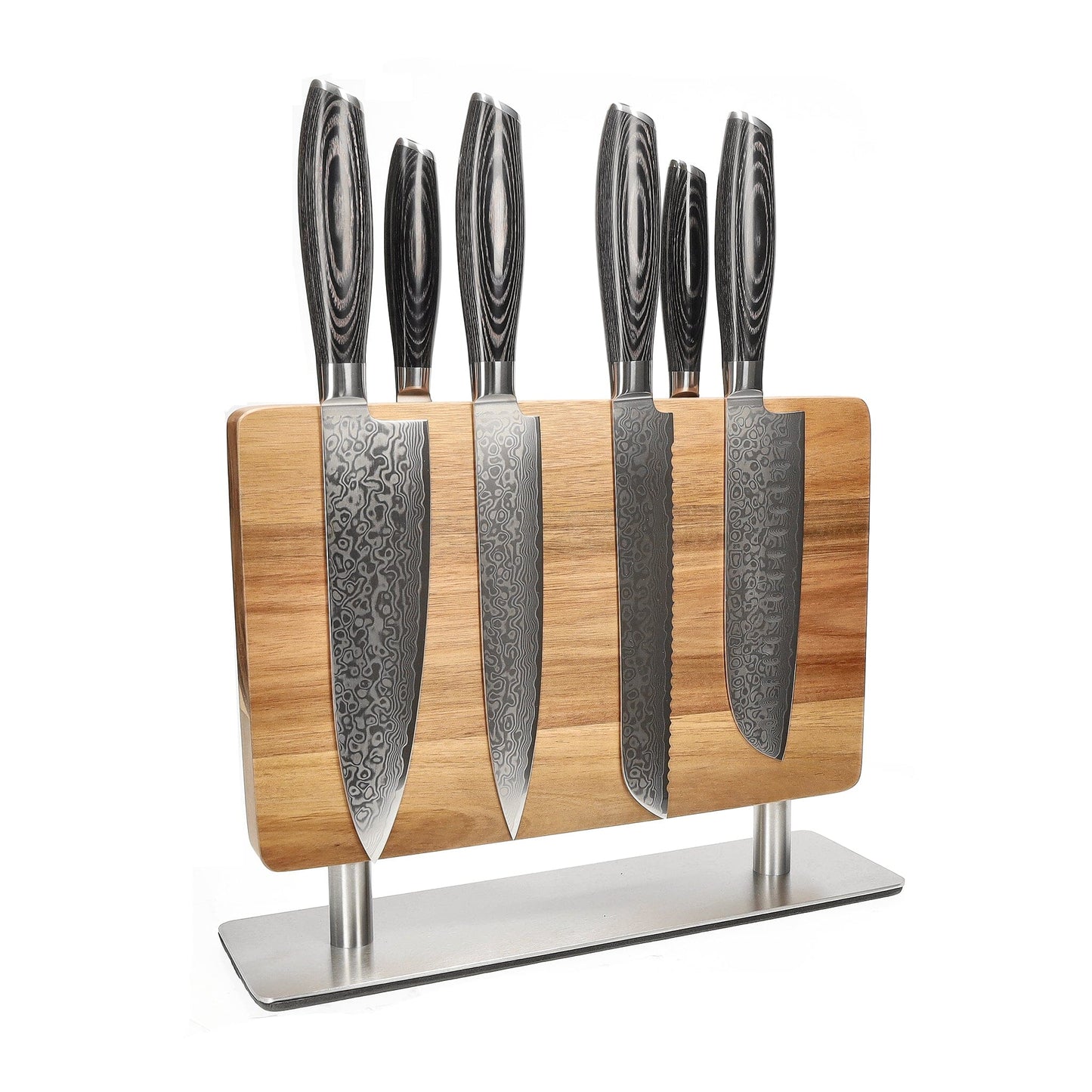 Shinrai Knives - Damast Pakka Wood 6-delige Messenset + Messenblok Stans Messenset met blok Shinrai Knives