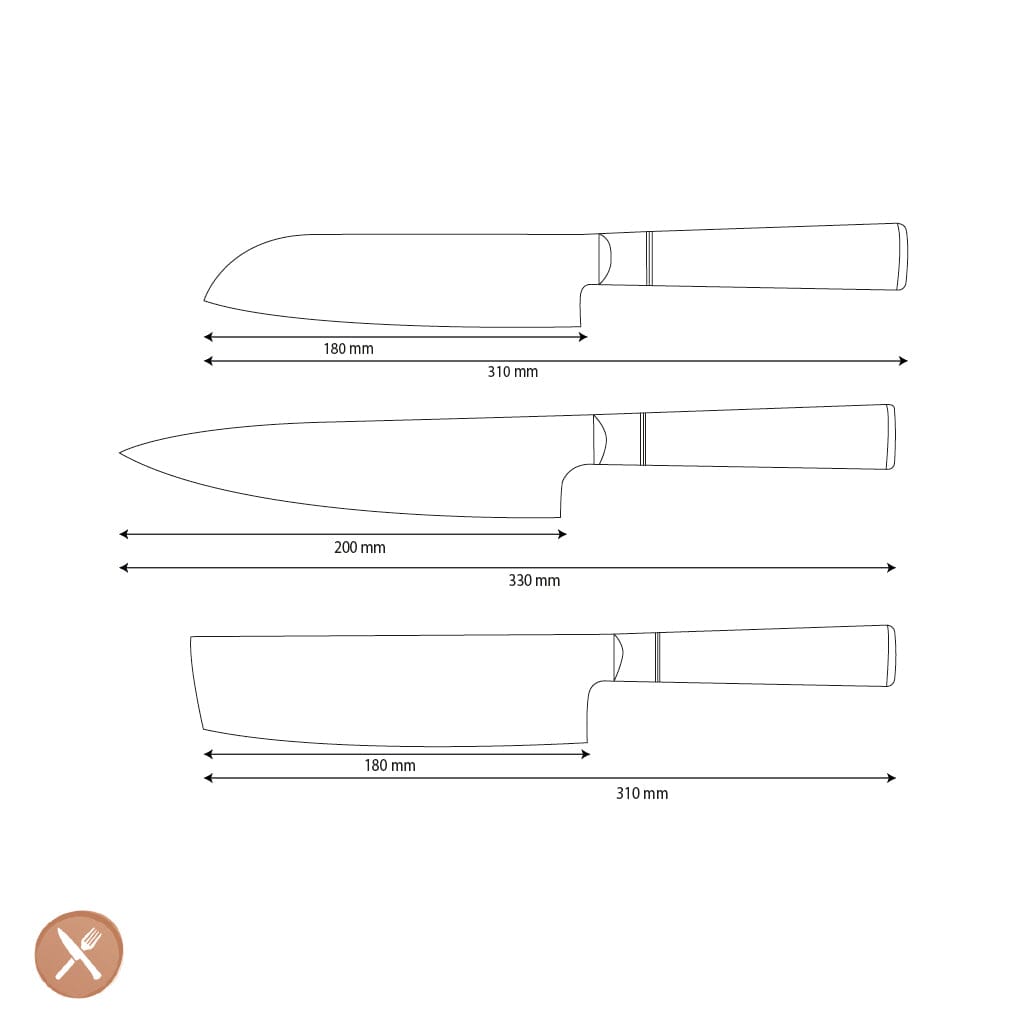 Shinrai Knives - Epoxy Onyx 3-delige Damascus Messenset - Koksmes + Nakiri + Santoku Messenset Shinrai Knives
