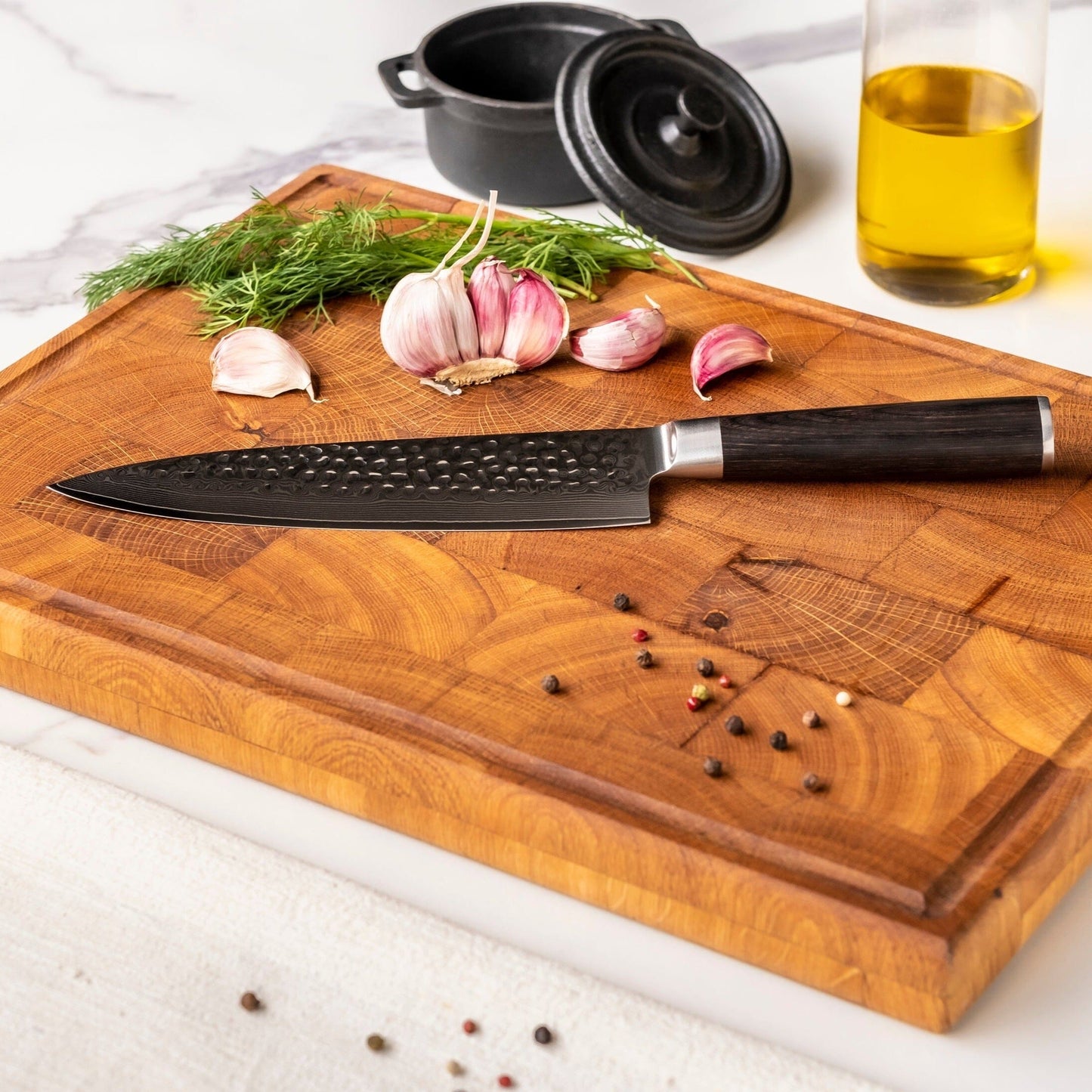 Shinrai Knives - Hammered Damast BR 2-delige Messenset - Koksmes + Santoku mes Messenset Shinrai Knives