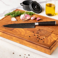 Couteaux Shinrai - Coffret de 2 couteaux en acier damassé martelé BR - Couteau de chef + couteau Santoku