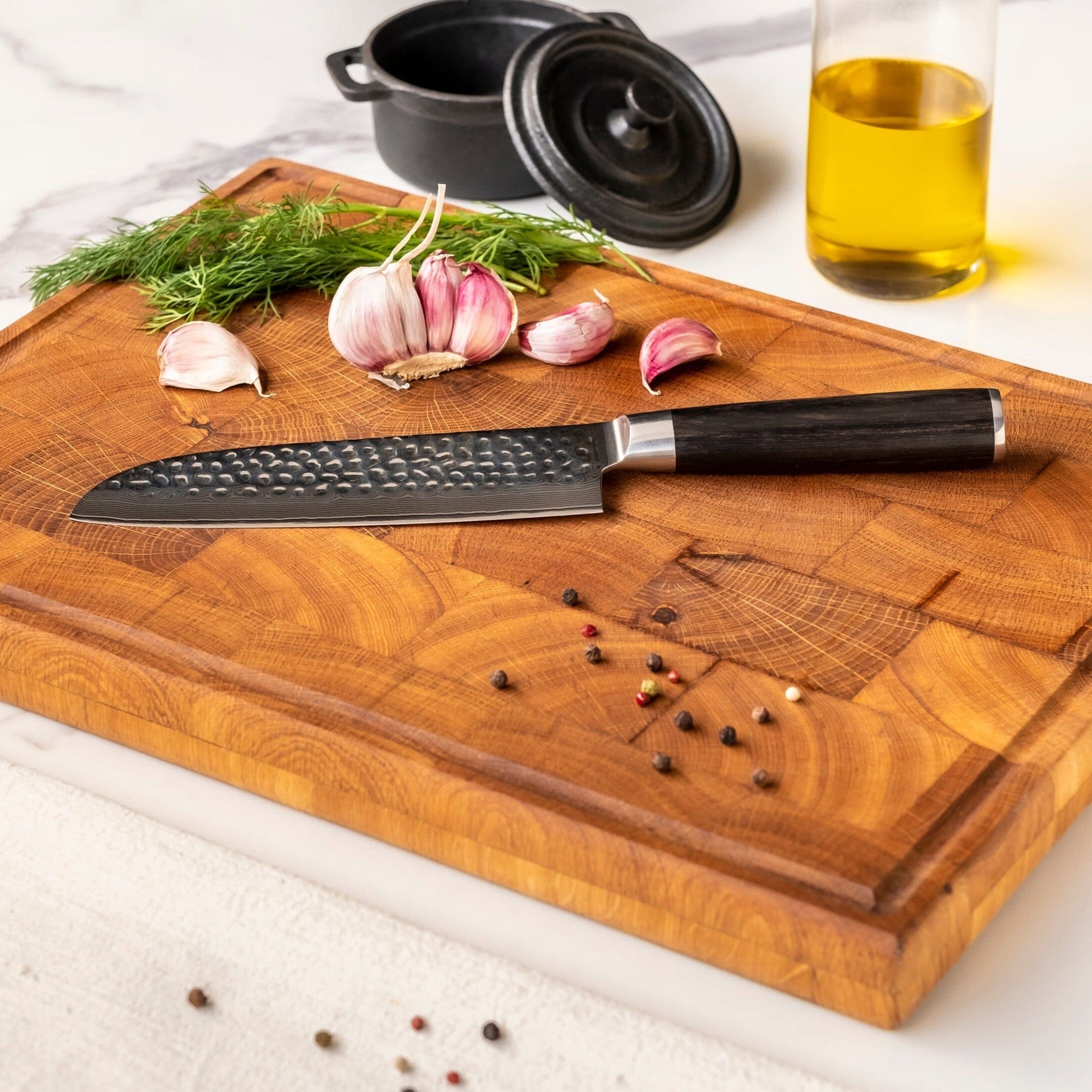 Shinrai Knives - Hammered Damast BR 2-delige Messenset - Koksmes + Santoku mes Messenset Shinrai Knives