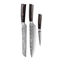 Shinrai Knives - Hammered RVS 3-delige Messenset - Koksmes + Broodmes + Schilmes Messenset Shinrai Knives