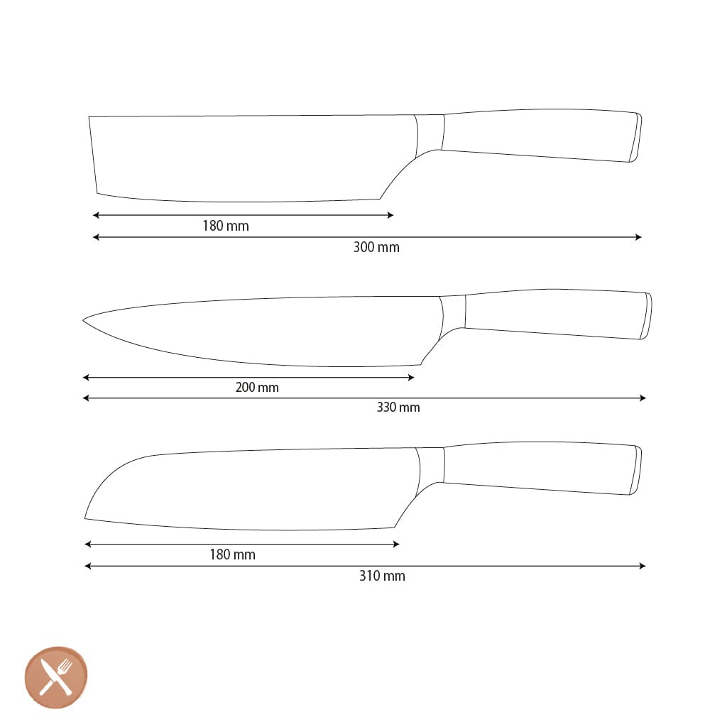 Shinrai Knives - Hammered RVS - 3-delige Messenset Messenset Shinrai Knives