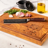 Couteaux Shinrai - Coffret de 4 couteaux en acier inoxydable martelé - Couteau de chef + Couteau à pain + Nakiri + Couteau d'office