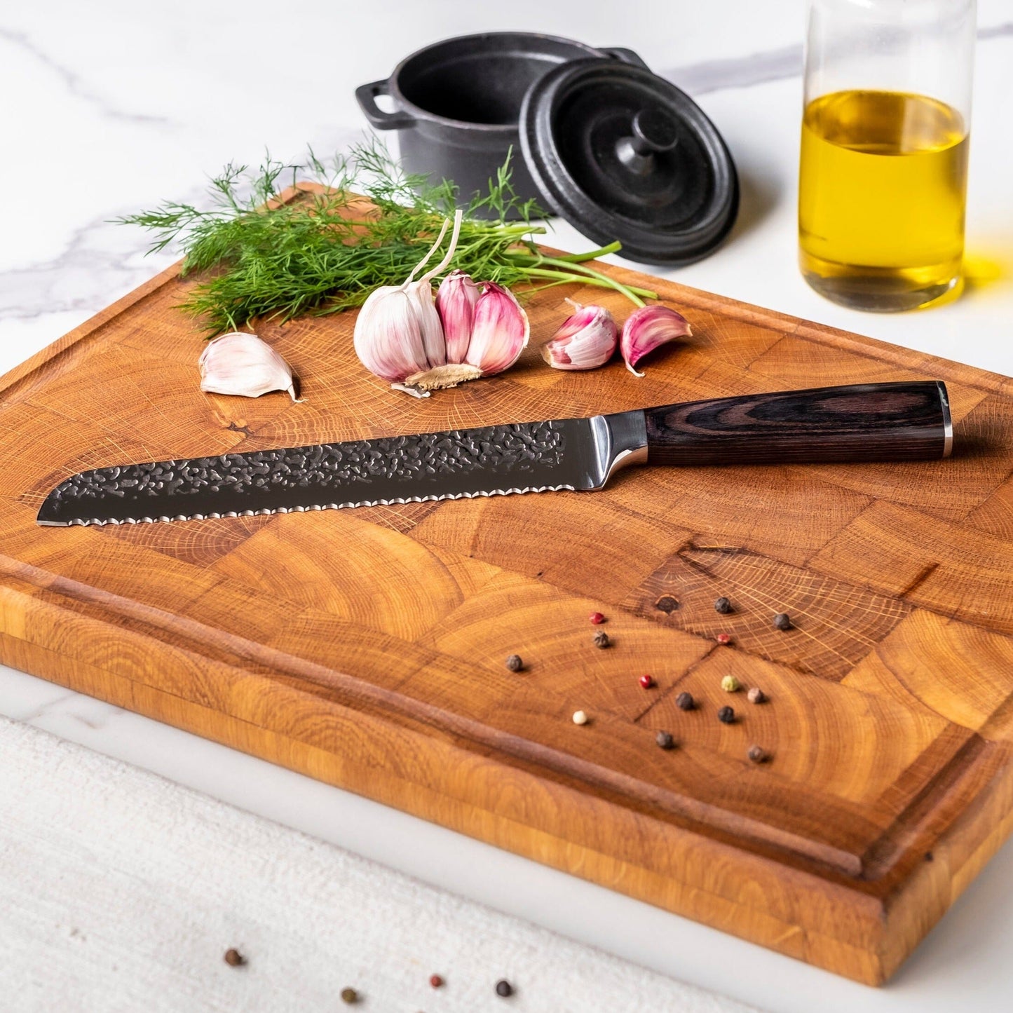 Shinrai Knives - Hammered RVS 5-delige Messenset - Koksmes + Broodmes + Nakiri + Santoku + Schilmes Messenset Shinrai Knives