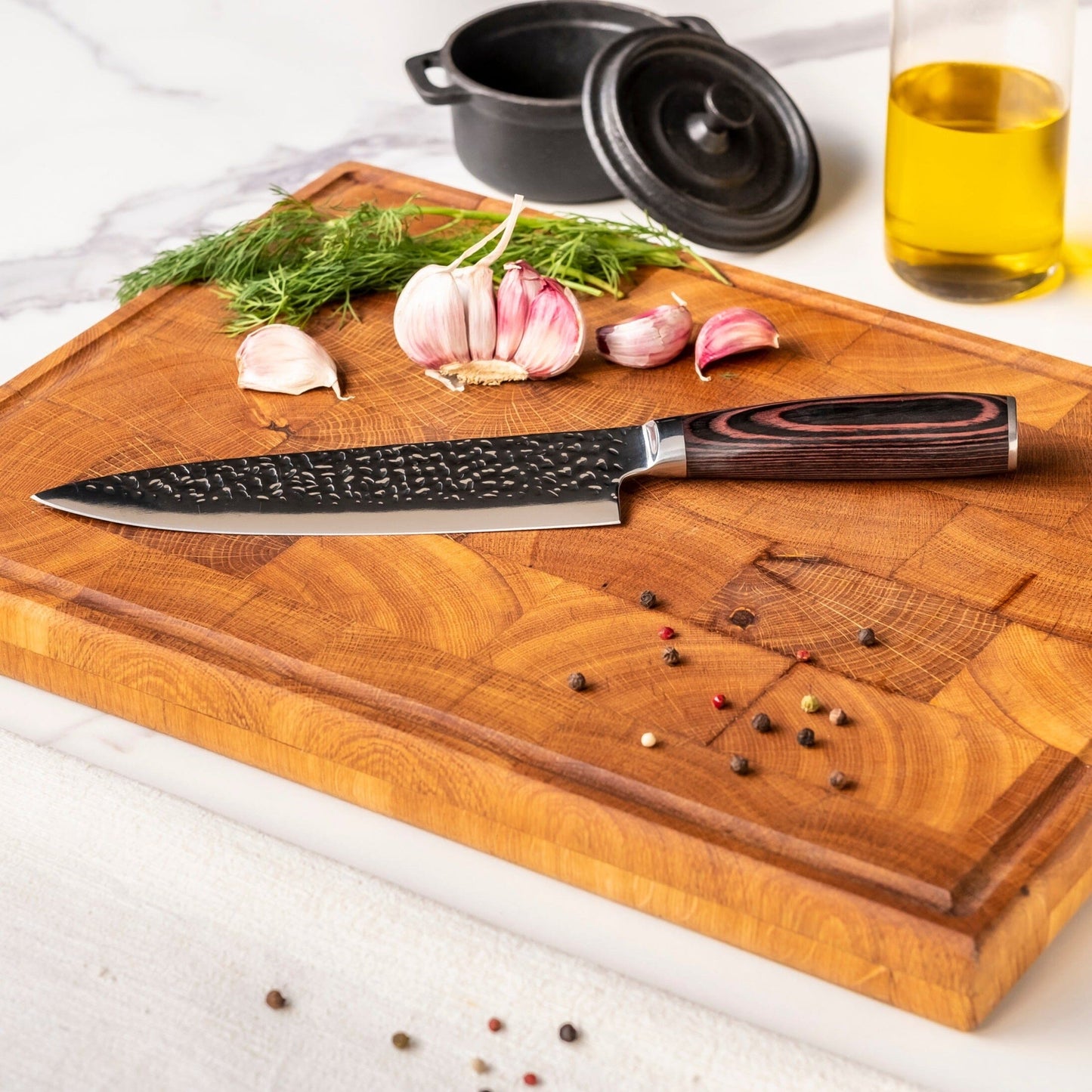 Shinrai Knives - Hammered RVS 5-delige Messenset - Koksmes + Broodmes + Nakiri + Santoku + Schilmes Messenset Shinrai Knives