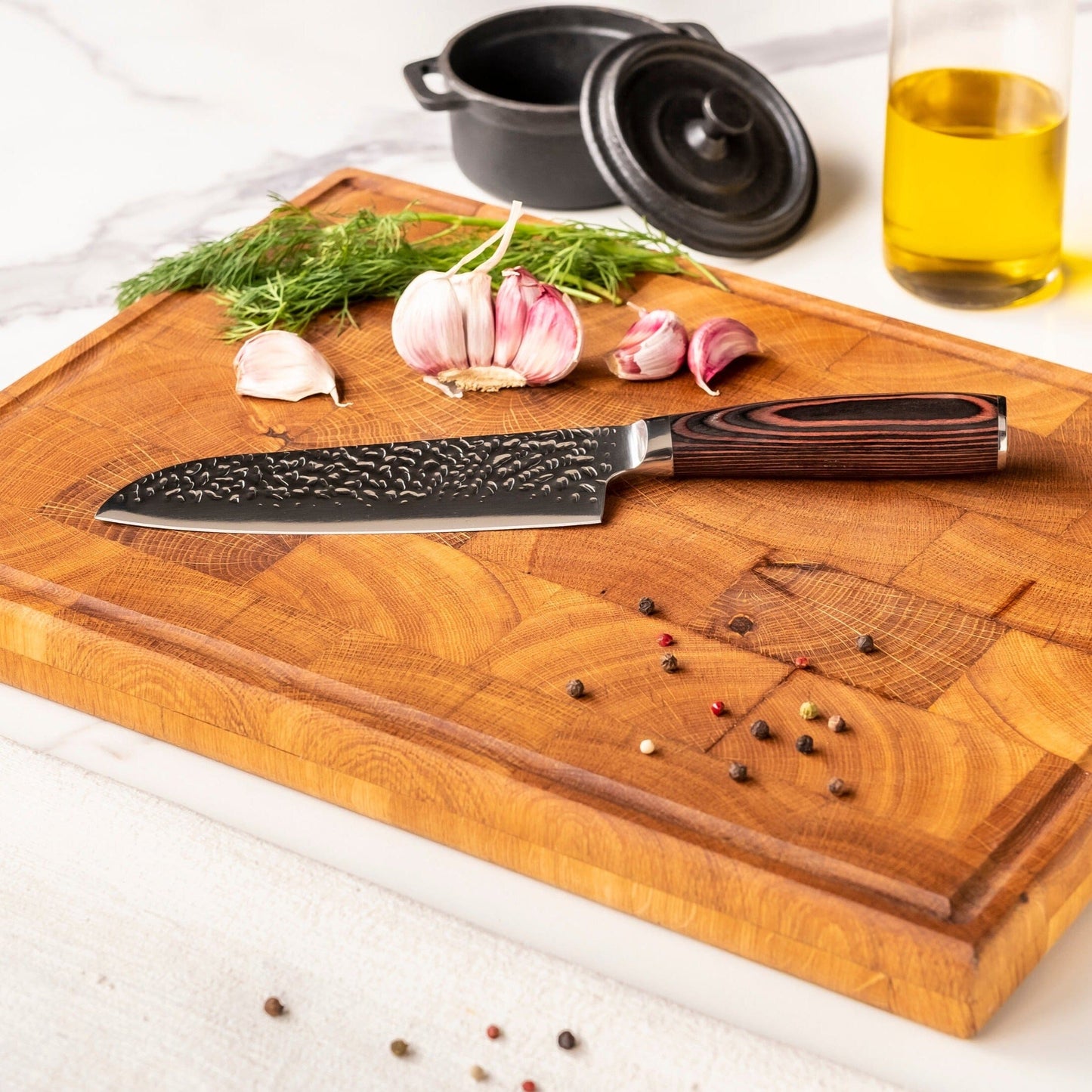 Shinrai Knives - Hammered RVS 5-delige Messenset - Koksmes + Broodmes + Nakiri + Santoku + Schilmes Messenset Shinrai Knives