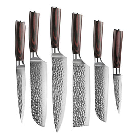 Shinrai Knives - Hammered Stainless Steel 6-piece Knife Set Shinrai Knives - Hammered RVS 6-delige Messenset Messenset Shinrai Knives