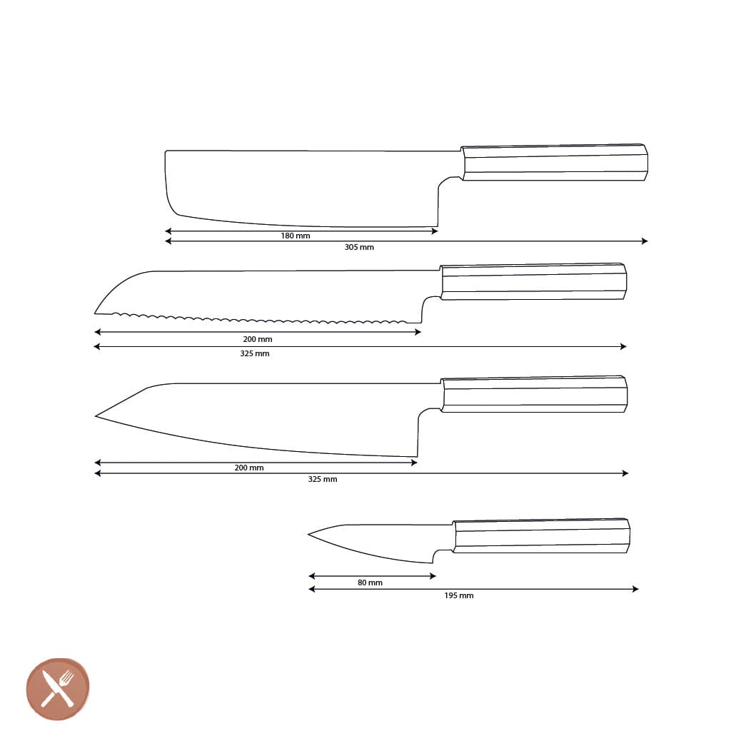 Couteaux Shinrai - Ensemble 4 pièces exclusif Kigami Damas - Kiritsuke + Couteau à pain + Nakiri + Couteau d'office Ensemble de couteaux Couteaux Shinrai