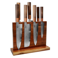 Shinrai Knives - Kigami Exclusive Damascus 7-delige messenset + Messenblok Dubbelzijdig Messenset met blok Shinrai Knives