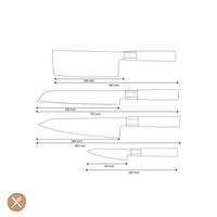Couteaux Shinrai - Ensemble de couteaux Damas Kurayami 4 pièces - Couteau de chef + Couteau à pain + Nakiri + Couteau d'office Ensemble de couteaux Shinrai Knives