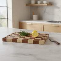 Shinrai Knives - Luxe Snijplank Schaak - Kopshout - Bundel Houten snijplank Shinrai Knives