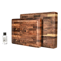 Planche à découper de luxe en noyer massif (bois de bout) - Coffret Shinrai Knives - Ensemble de planches à découper en bois Shinrai Knives