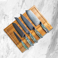 Couteaux Shinrai - Coffret de 5 couteaux « Bijoux en nacre » + bloc à couteaux - Couteaux Shinrai découpés à l'emporte-pièce