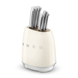 SMEG - Knife block with 6 knives Cream SMEG - Messenblok met 6 messen Creme Messenset met blok Smeg
