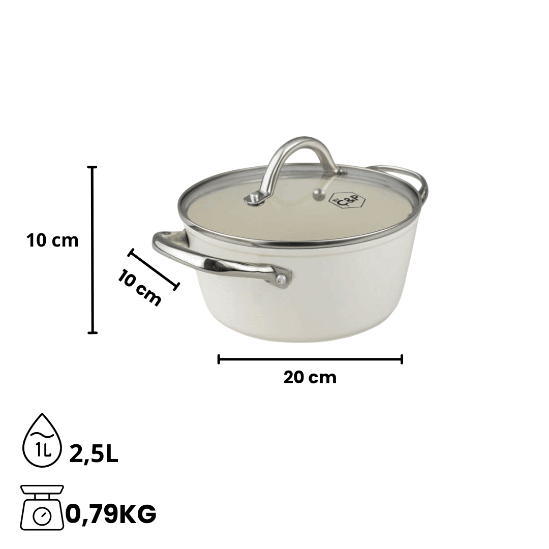 By C&P - Go Ivory Kookpan 20 cm met glazen deksel By C&P