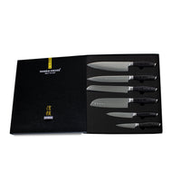 Damast Pakka Wood Series - 6-delige messenset + Acacia houder enkelzijdig Shinrai Japan