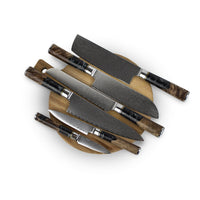 Epoxy Onyx 6-delige Damascus Messenset + Acaciahouder Style 1 Shinrai Japan