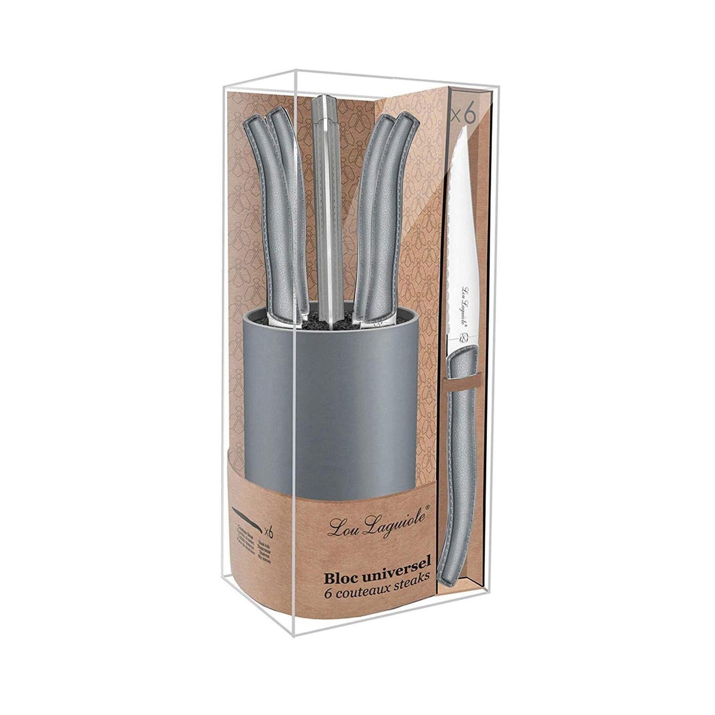 Lou Laguiole - 6-pc steak knives in grey block - grey Steakmes Lou Laguiole