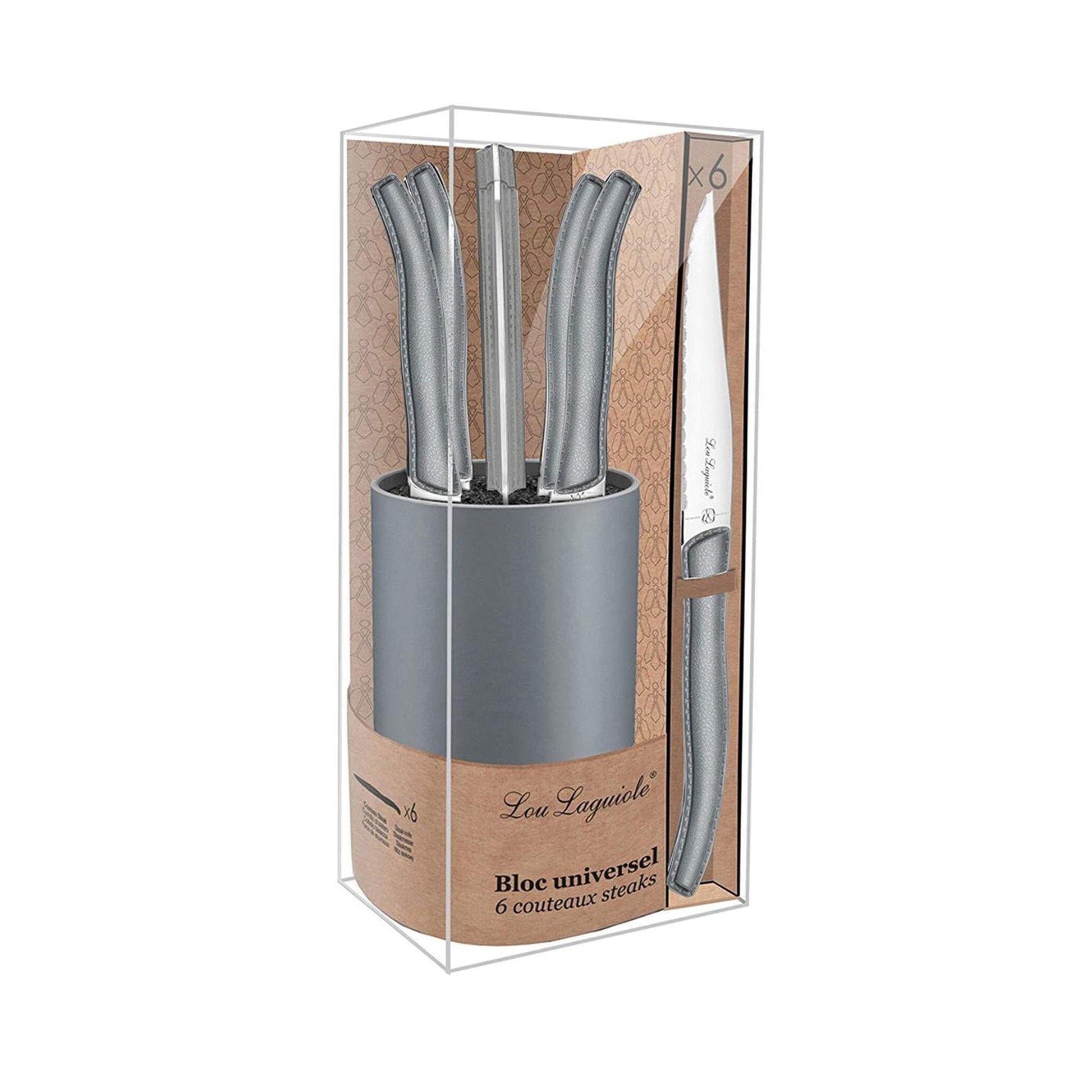 Lou Laguiole - 6-pc steak knives in grey block - grey Steakmes Lou Laguiole