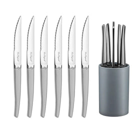Lou Laguiole - Jet 6 Steak Knives + Knife Block - Satin Lou Laguiole - 6-pc steak knives in grey block - satin Steakmes Lou Laguiole
