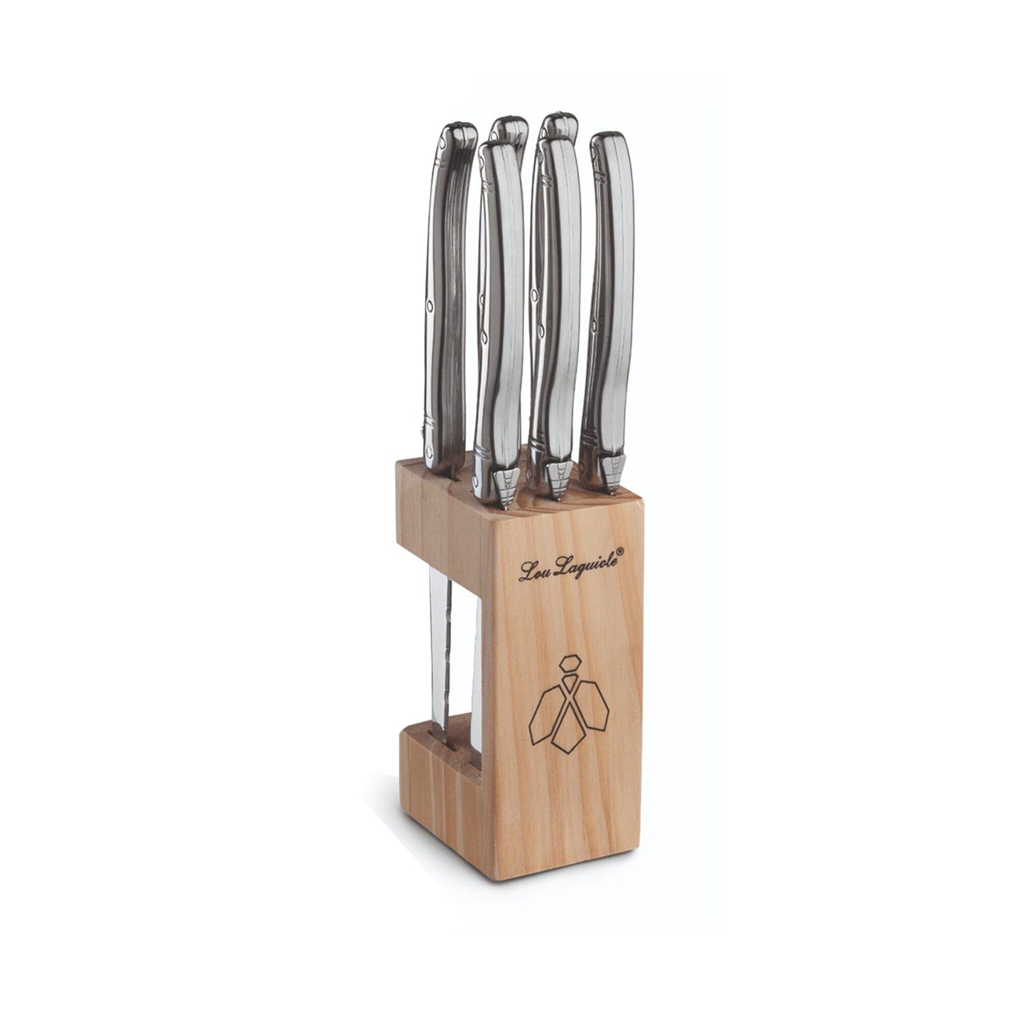 Lou Laguiole - 6-pc steak knives in wooden block - inox Steakmes Lou Laguiole