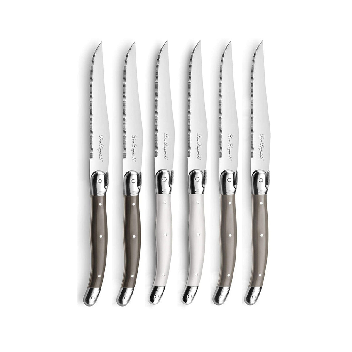 Lou Laguiole - 6-pc steak knives in wooden box - mixed color (pepper/pearl/taupe) Steakmes Lou Laguiole