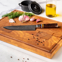 Micarta Jewels 7-delige Damascus Messenset + Acacia houder enkelzijdig Messensets Shinrai Japan