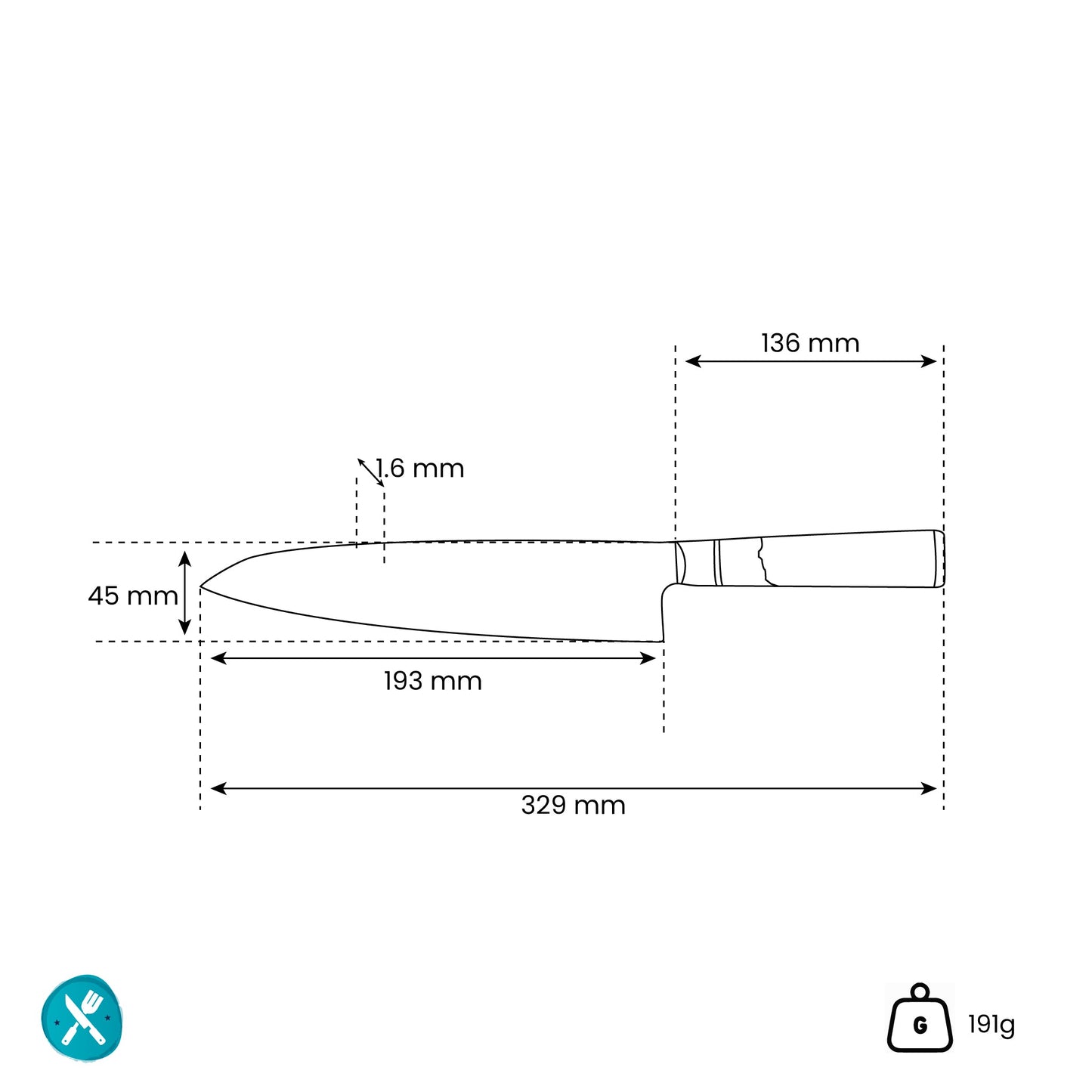 Micarta Jewels Black - Damascus Koksmes 20 cm Shinrai Japan