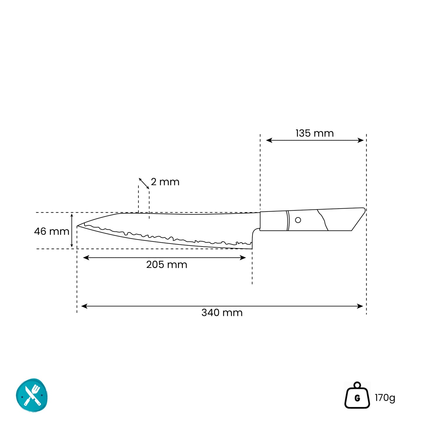 Sapphire Epoxy Jewels - Damascus Koksmes 23 cm - Special Edition Shinrai Japan