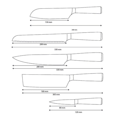 Couteaux Shinrai - Ensemble de 5 couteaux en résine époxy et saphir imprimé Damas - Couteau de chef, couteau à pain, couteau Nakiri, petit Santoku et couteau d'office