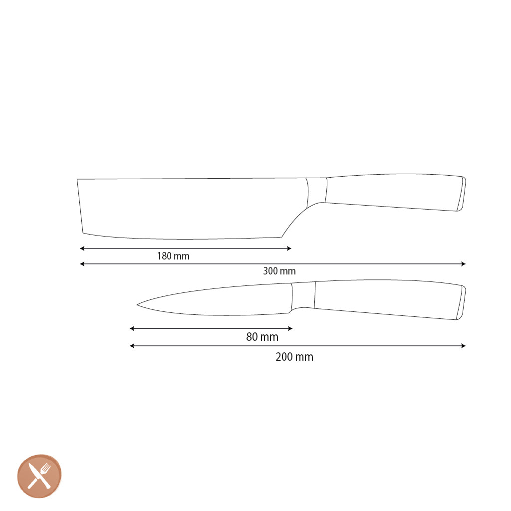Couteaux Shinrai - Ensemble de 2 couteaux en acier inoxydable martelé - Nakiri + couteau d&#39;office