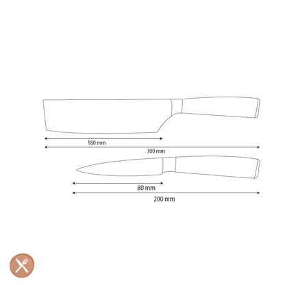 Couteaux Shinrai - Ensemble de 2 couteaux en acier inoxydable martelé - Nakiri + couteau d&#39;office