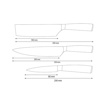 Shinrai Knives - Hammered Stainless Steel 3-Piece Knife Set - Chef's Knife + Nakiri + Paring Knife