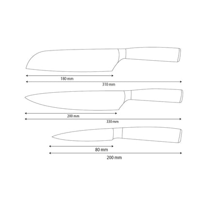 Shinrai Knives - Hammered Stainless Steel 3-Piece Knife Set - Chef's Knife + Santoku + Paring Knife